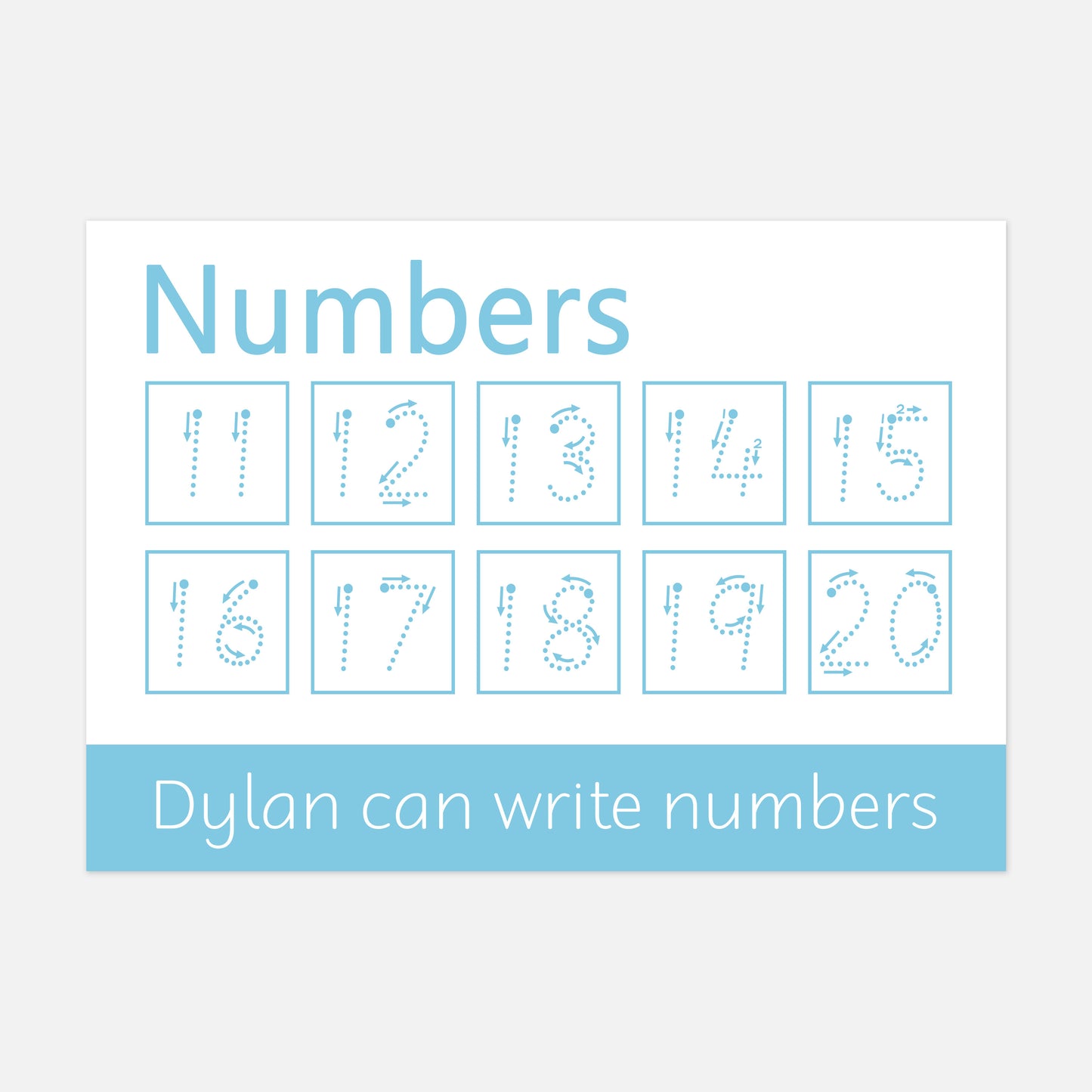 Personalised Numbers 11-20 Learning Mat with Arrows (WIPE CLEAN)-Little Boo Learning-arrows,guides,Learning Mat,learning mats,numbers,numeracy,wipe clean