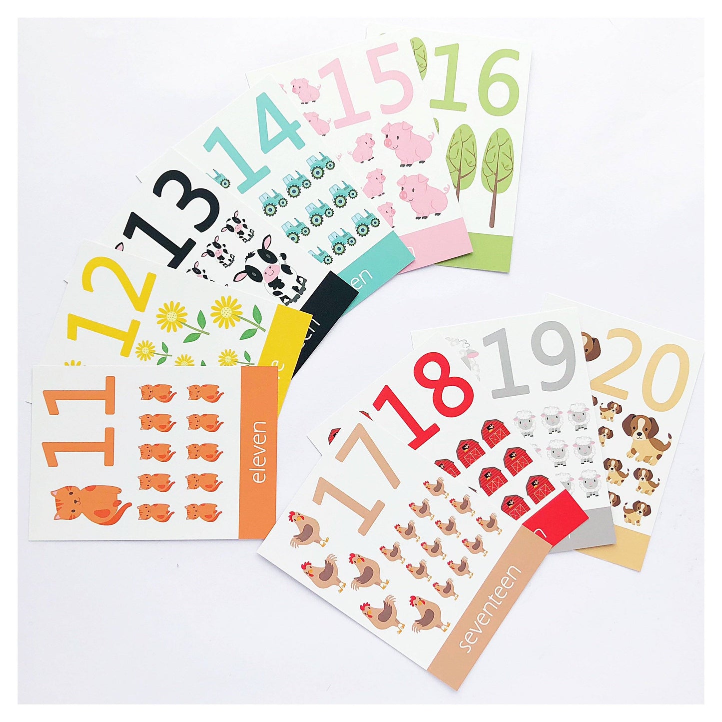 Numbers 11-20 Flashcards-Little Boo Learning-11-20,farmyard,flashcards,keepsake box,numbers,personalised