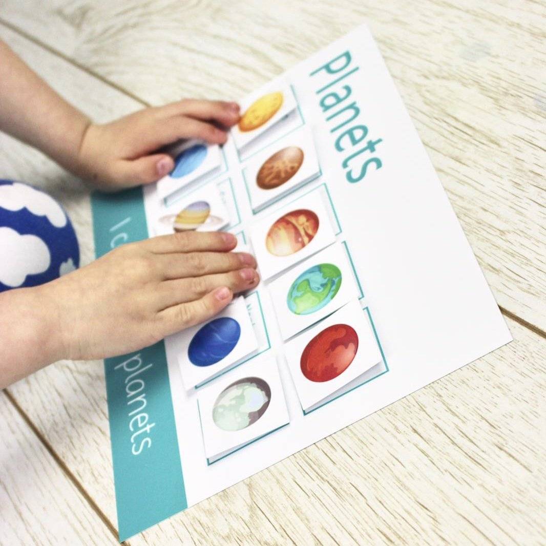 Personalised Planets Learning Mat (Version 2 - Words) <br /> <br /> More colours available-Little Boo Learning-Learning Mat,planets,space,toddler