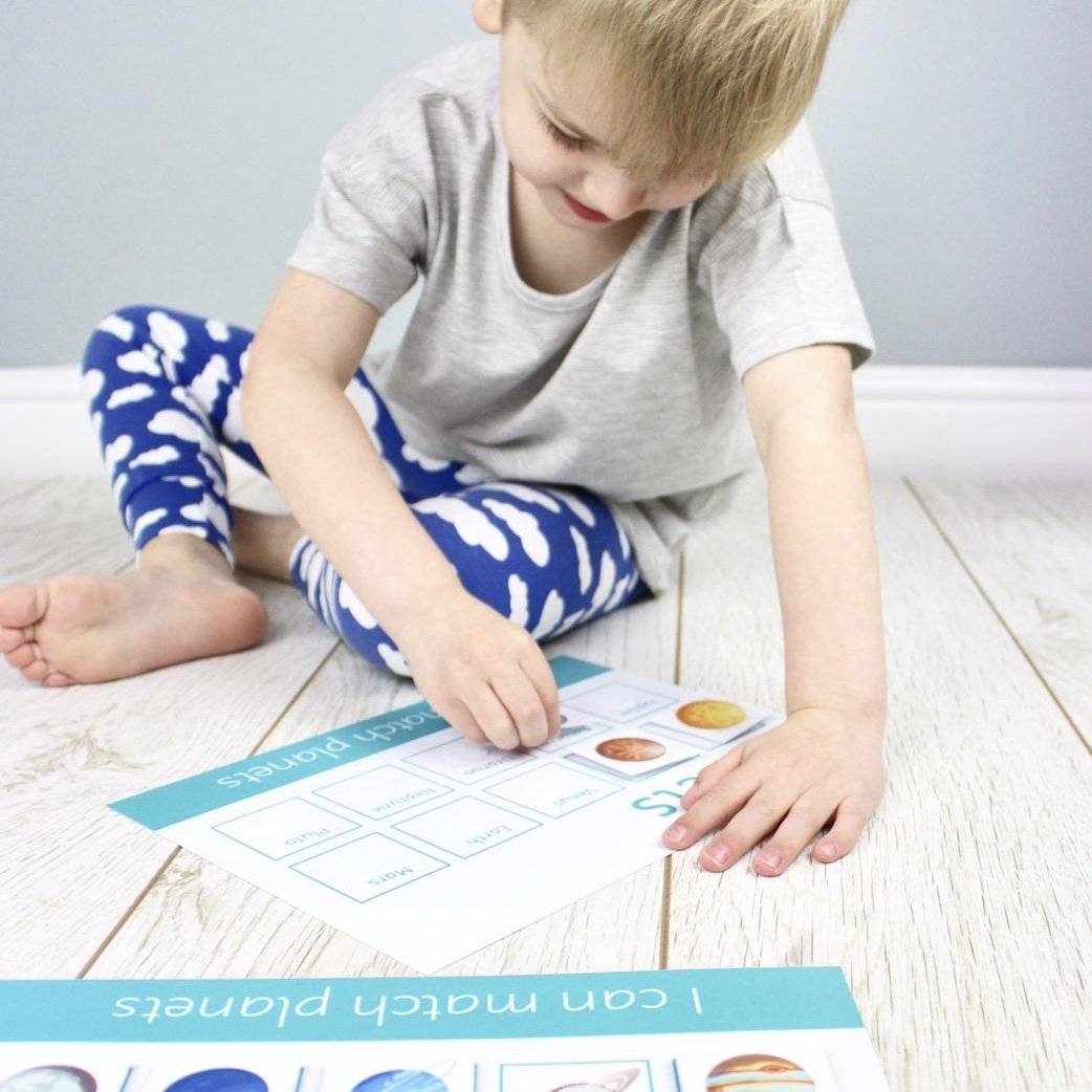 Personalised Planets Learning Mat (Version 2 - Words) <br /> <br /> More colours available-Little Boo Learning-Learning Mat,planets,space,toddler