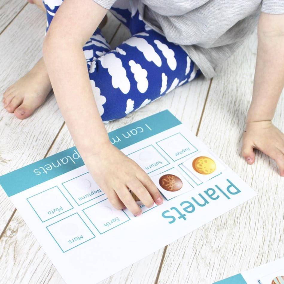 Personalised Planets Learning Mat (Version 2 - Words) <br /> <br /> More colours available-Little Boo Learning-Learning Mat,planets,space,toddler