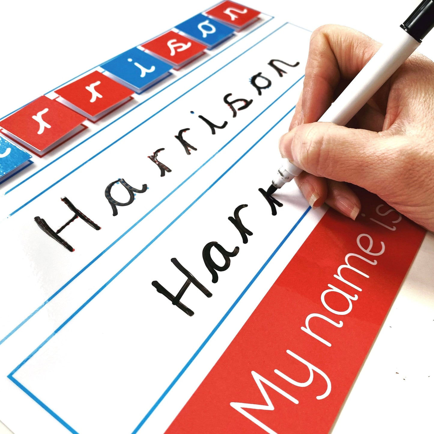 PERSONALISED Build it, Trace it, Write it 'My name is...' Learning Mat in Montessori Colours-Little Boo Learning-