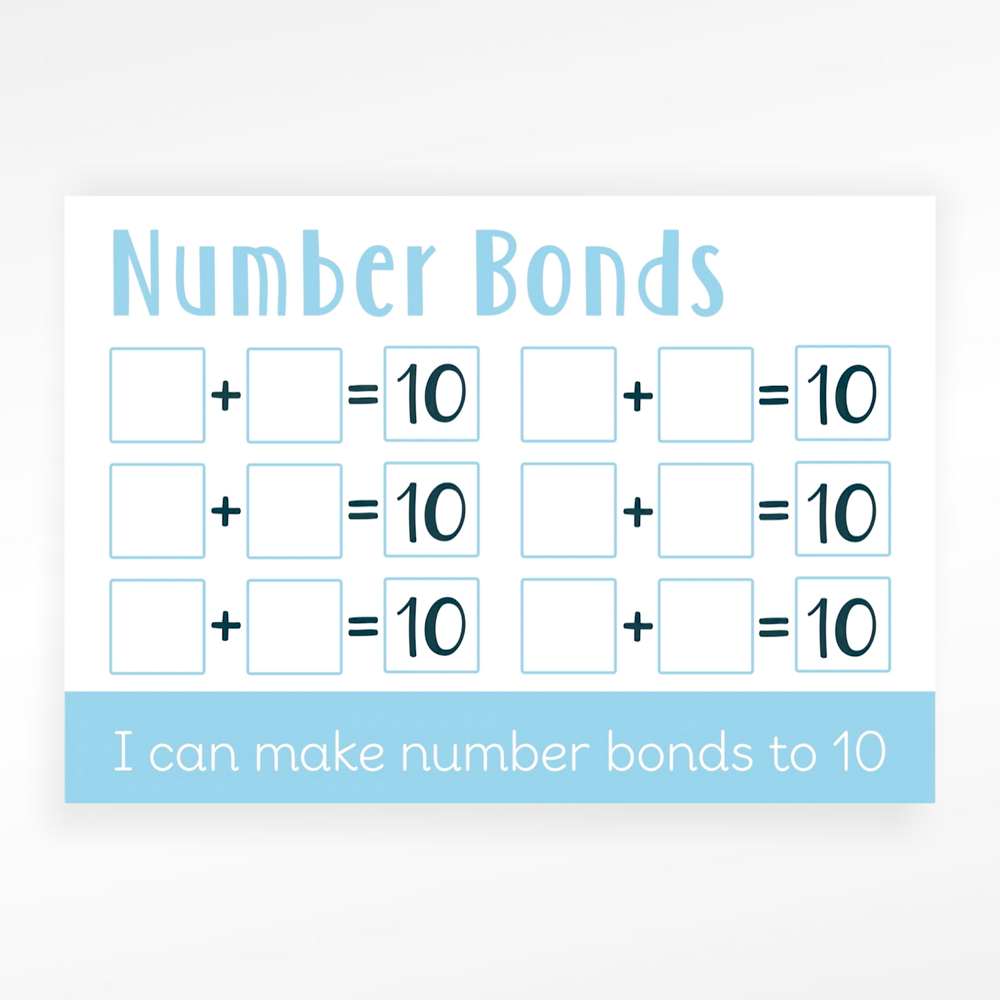 Penguin Number Bonds to 10 Learning Mat