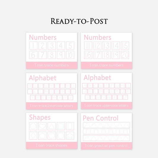 READY-TO-POST Set of 6 Wipe Clean Learning Mats (PINK)-Little Boo Learning-