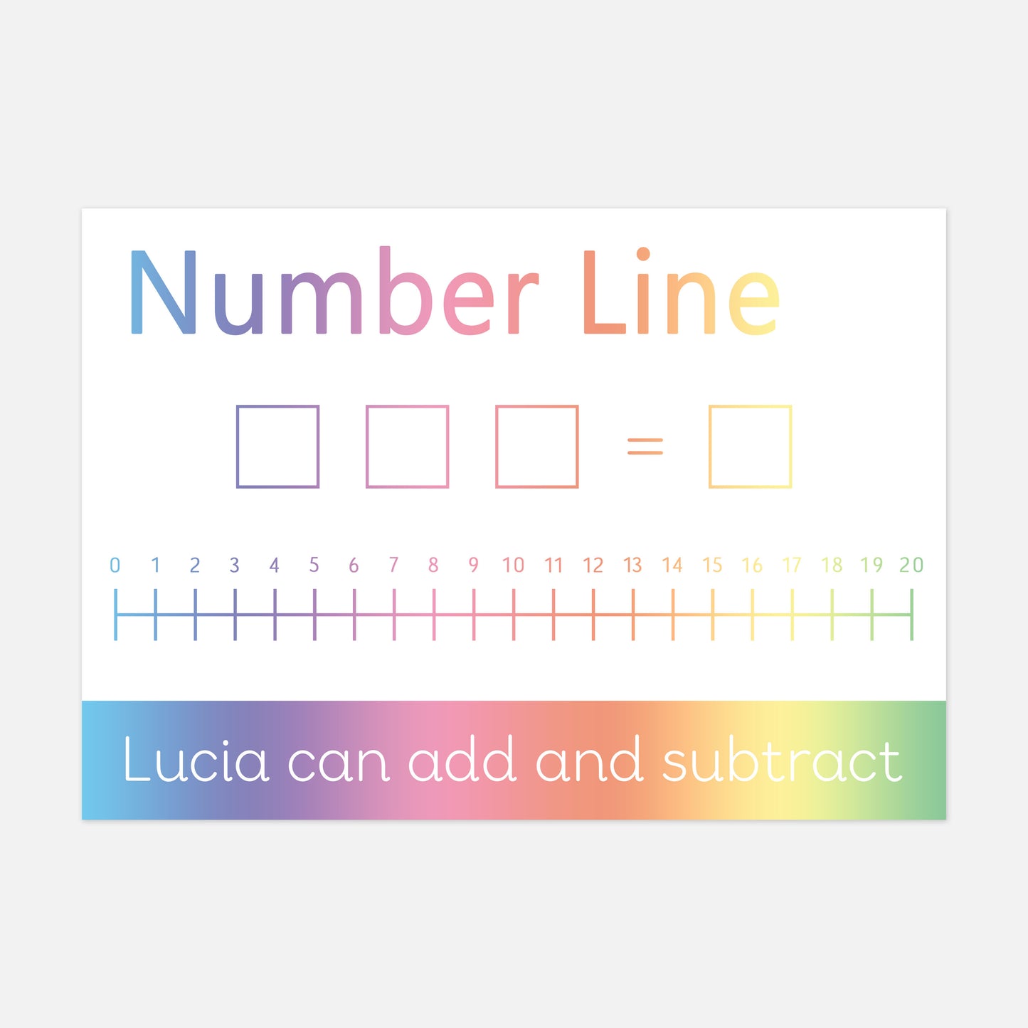PERSONALISED Add & Subtract Number Line Mat (WIPE CLEAN)-Little Boo Learning-Learning Mat,learning mats,mathematics,maths,name mat,wipe clean