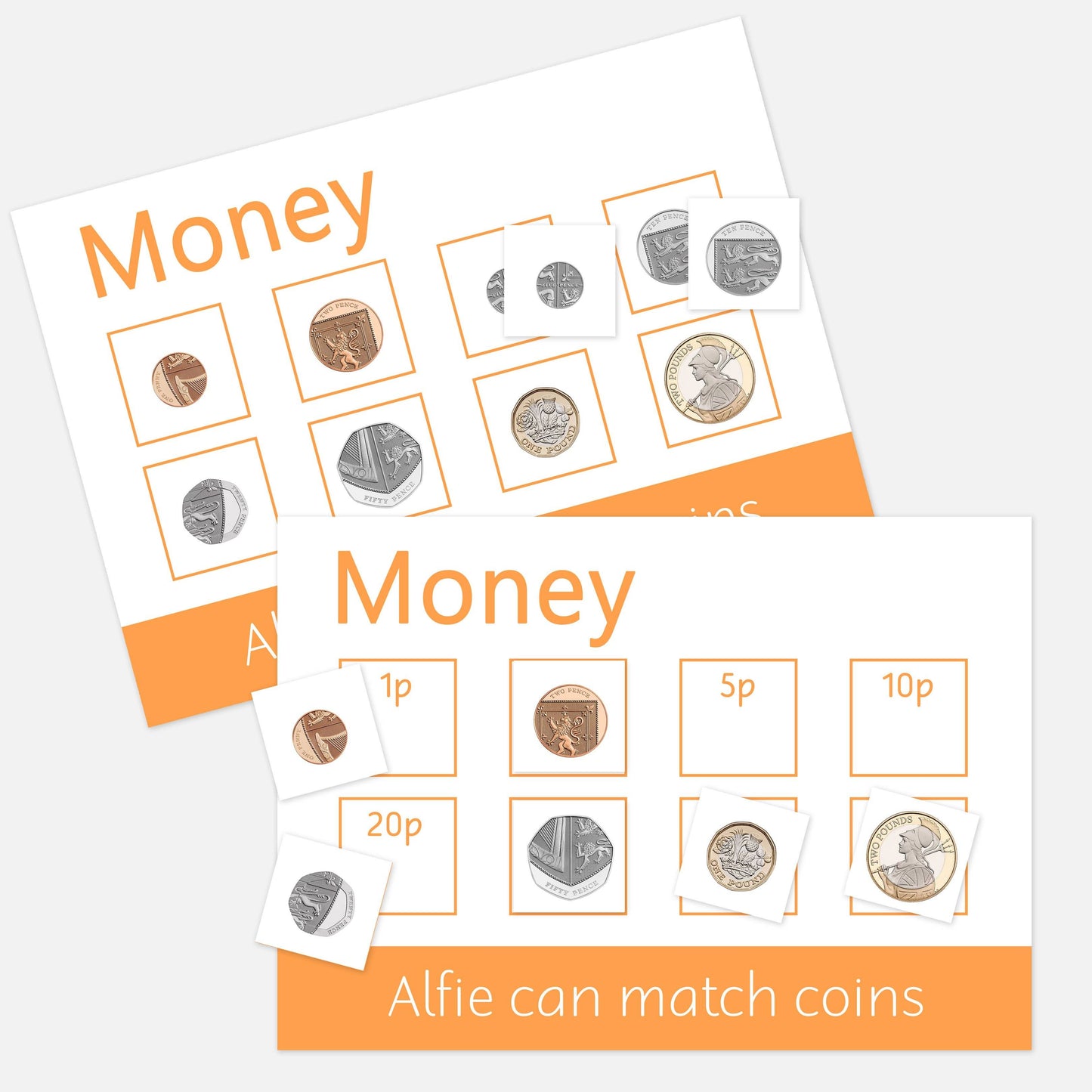 Personalised Coins Learning Mats (2 Pack)-Little Boo Learning-Learning Mat,learning mats,money