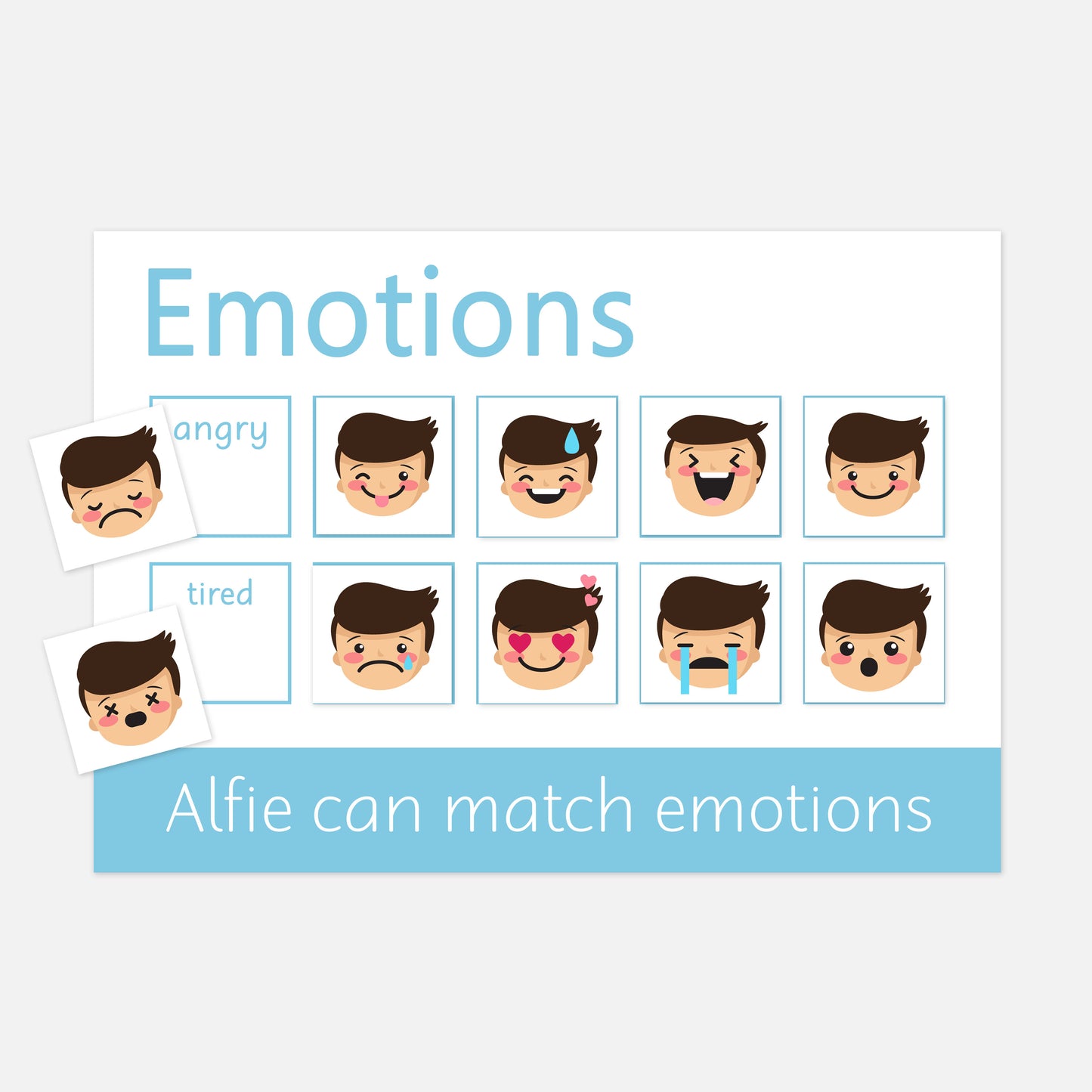 Personalised Emotions & Feelings Learning Mat-Little Boo Learning-emotions,Learning Mat,matching,reading