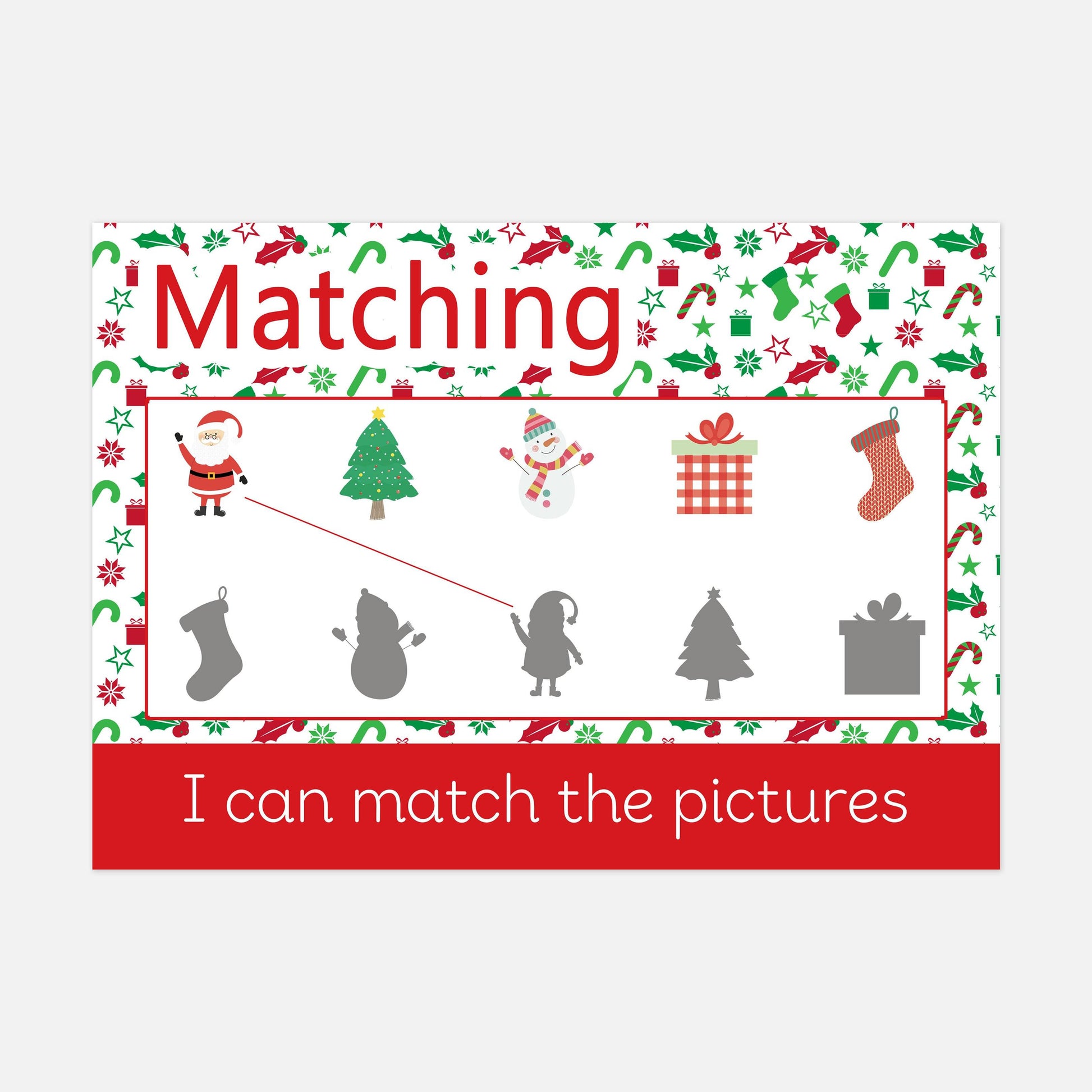 READY-TO-POST Wipe Clean Christmas Shadow Matching Learning Mat - Christmas Edition-Little Boo Learning-christmas
