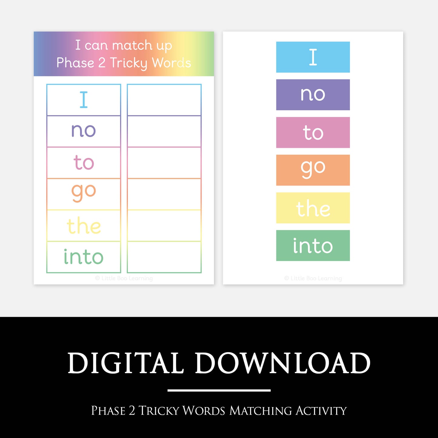 Phase 2 Tricky Words Matching Activity | Digital Download-Little Boo Learning-Phonics,Tricky Words