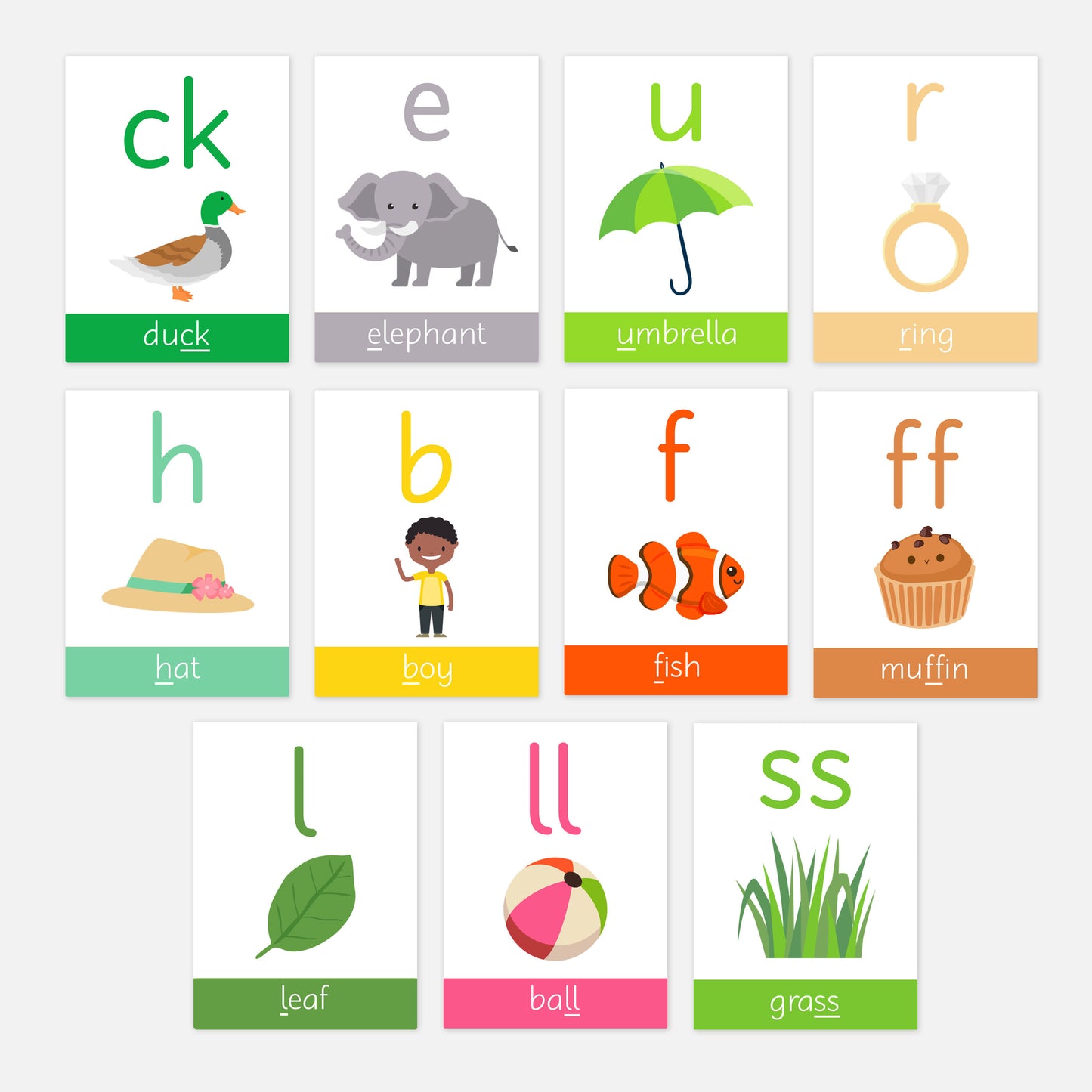 Phonics Phase 2 Pre-School / Reception Flashcards-Little Boo Learning-A6,educational,Flashcards,letters and sounds,Little Boo Learning,phase 2 phonics,phonics,toddler