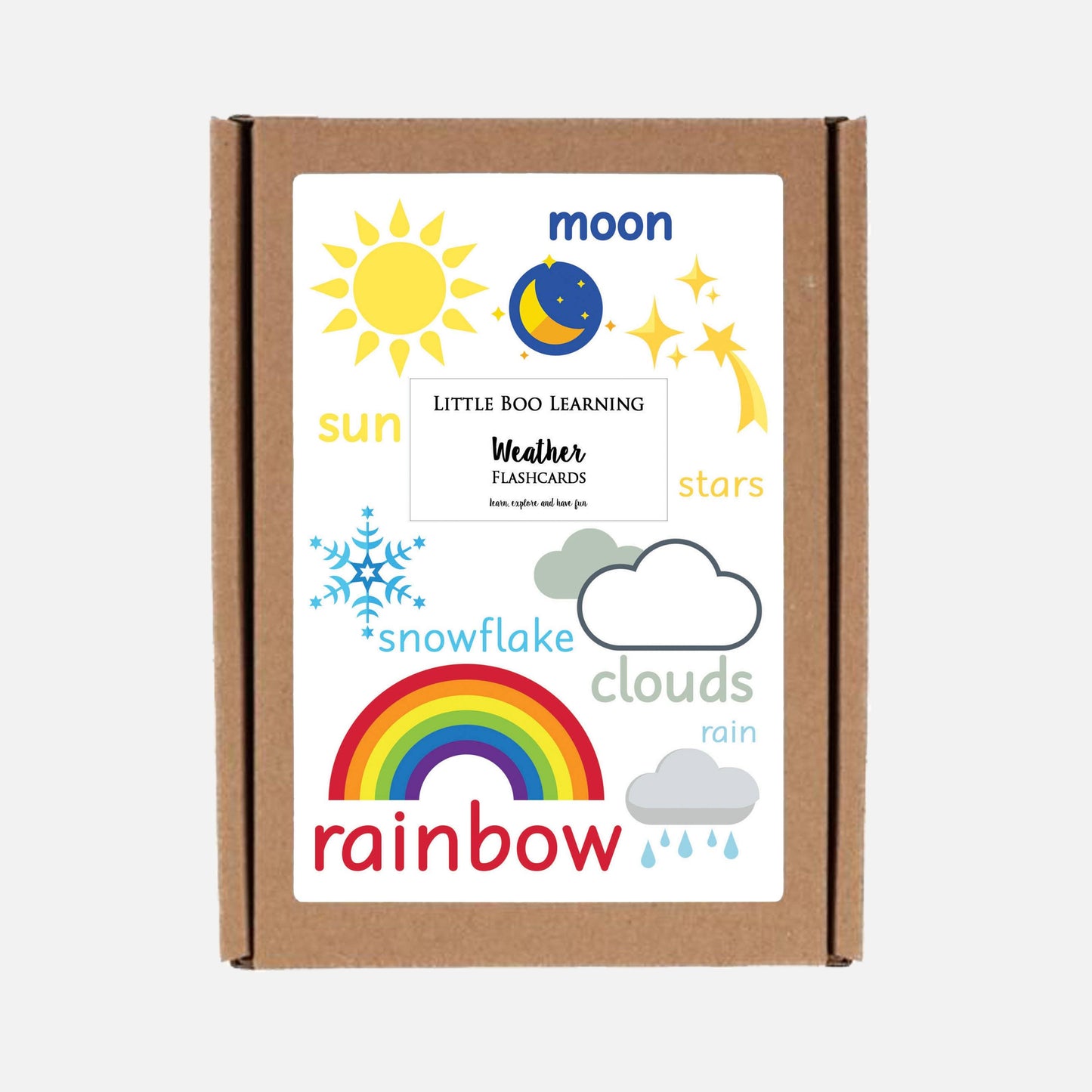 Weather Flashcards-Little Boo Learning-cloudy,flashcards,moon,rainbow,snowy,stars,sun,weather