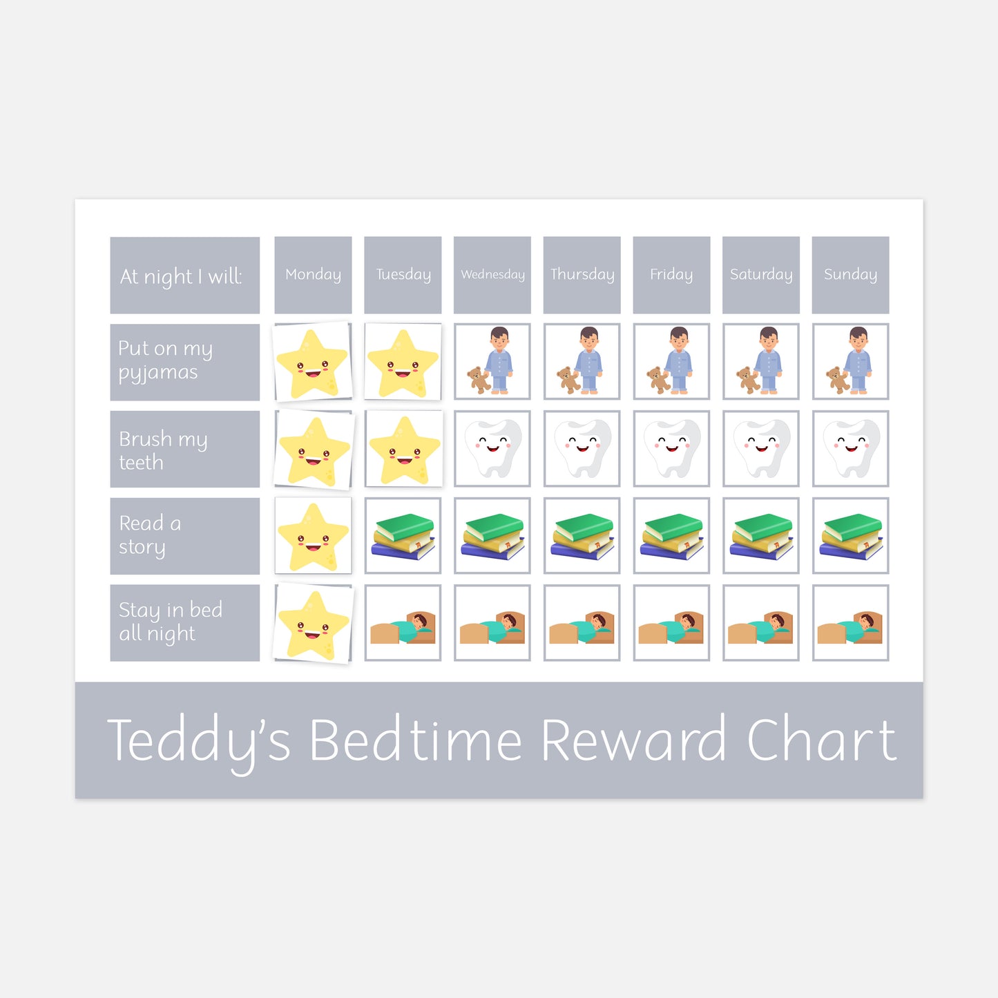 Personalised Bedtime Reward Chart-Little Boo Learning-Learning Mat