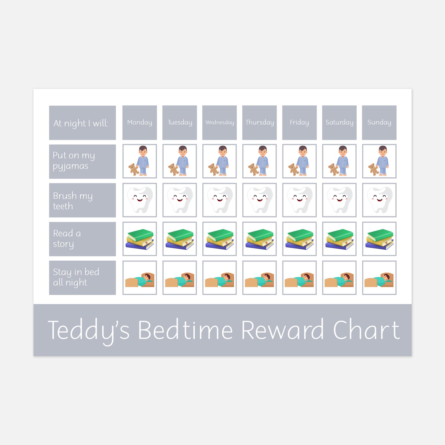 Personalised Bedtime Reward Chart-Little Boo Learning-Learning Mat