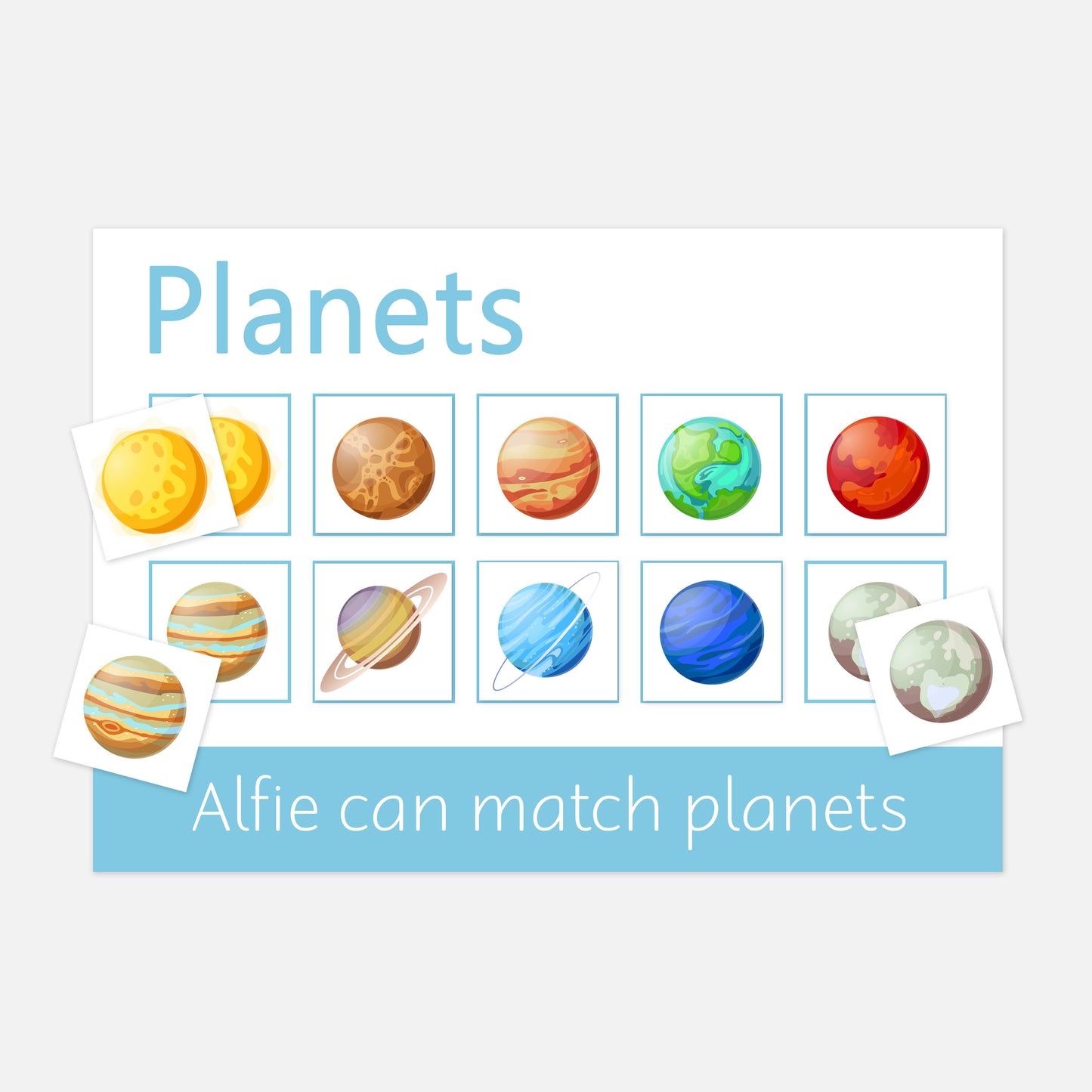 Personalised Planets Learning Mats (2 Pack)-Little Boo Learning-Learning Mat,matching,planets,space
