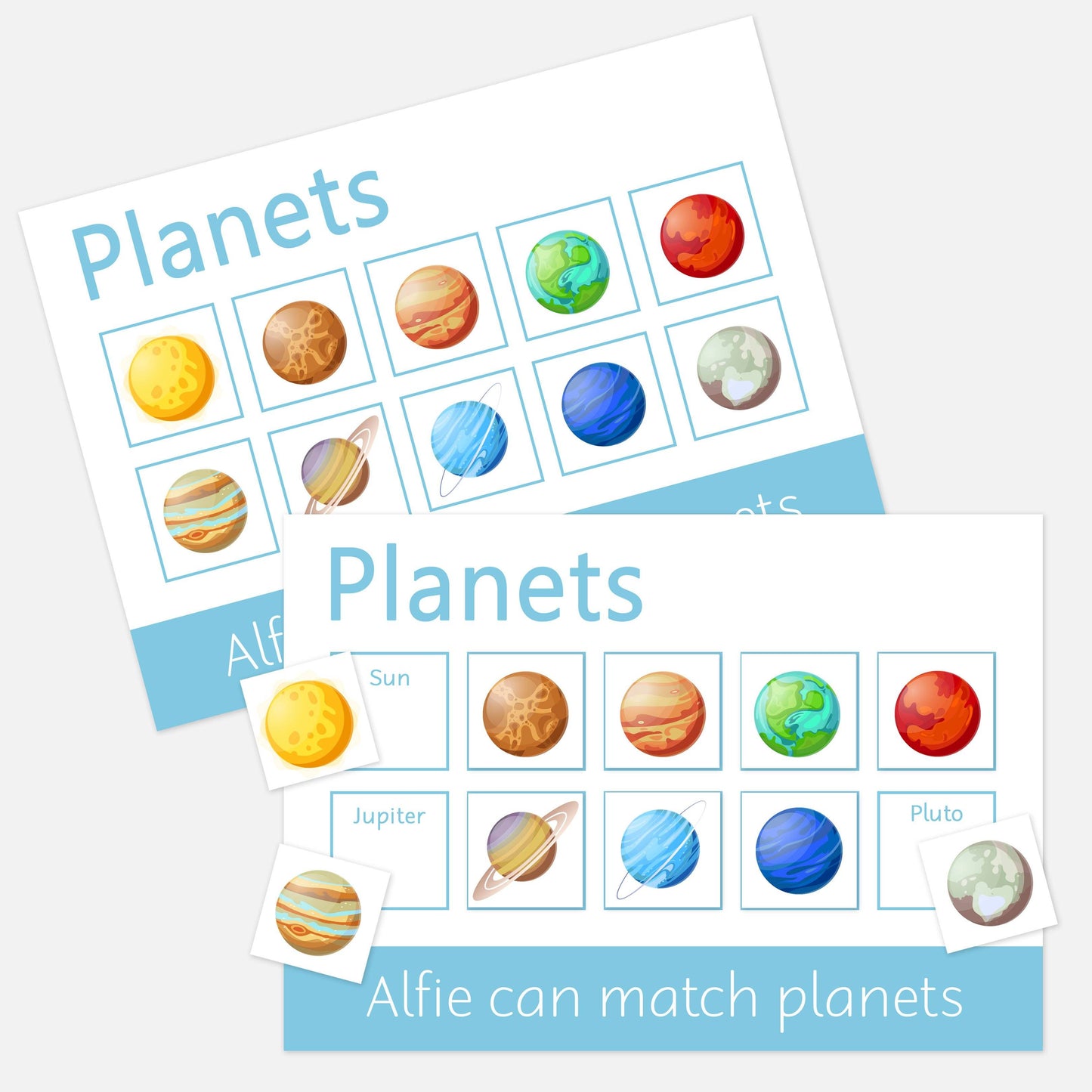 Personalised Planets Learning Mats (2 Pack)-Little Boo Learning-Learning Mat,matching,planets,space