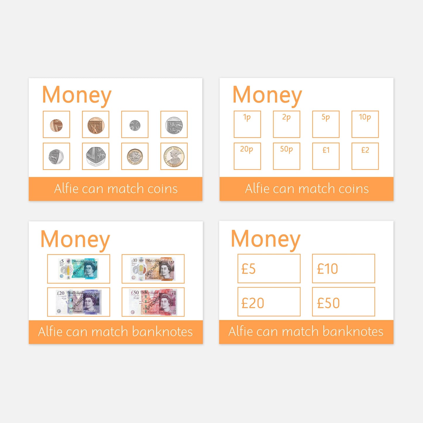Personalised Money Learning Mat Set (4 Pack)-Little Boo Learning-Learning Mat,learning mats,money
