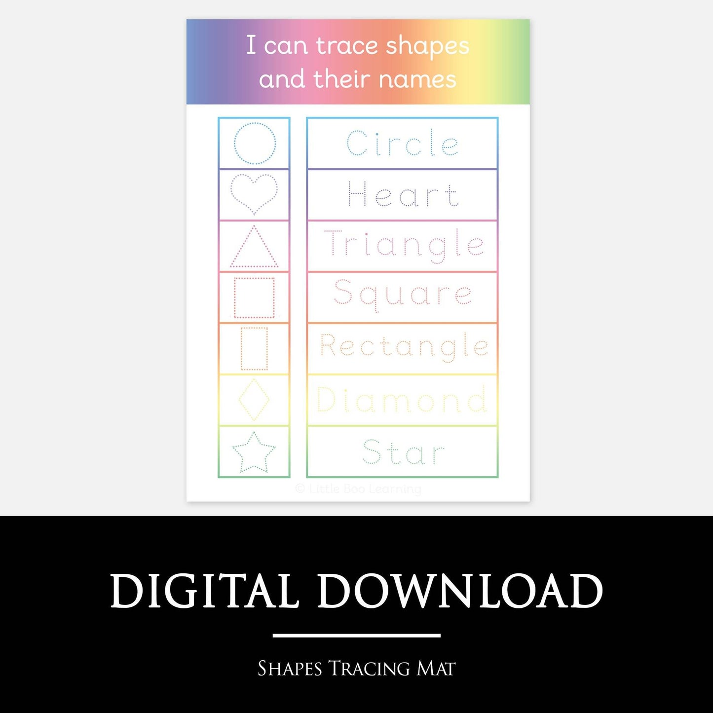 Shapes Tracing Learning Mat | Digital Download-Little Boo Learning-