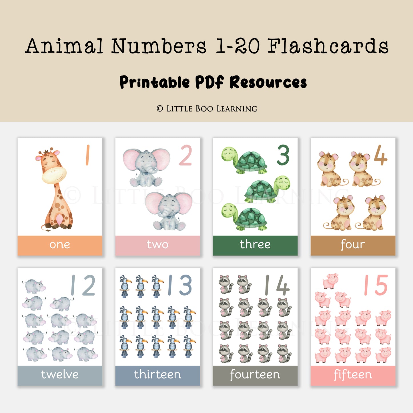 Animal Numbers 1-20 Flashcards