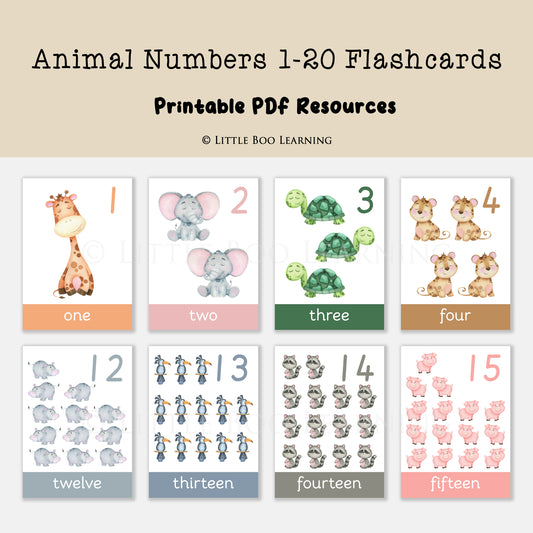 Animal Numbers 1-20 Flashcards