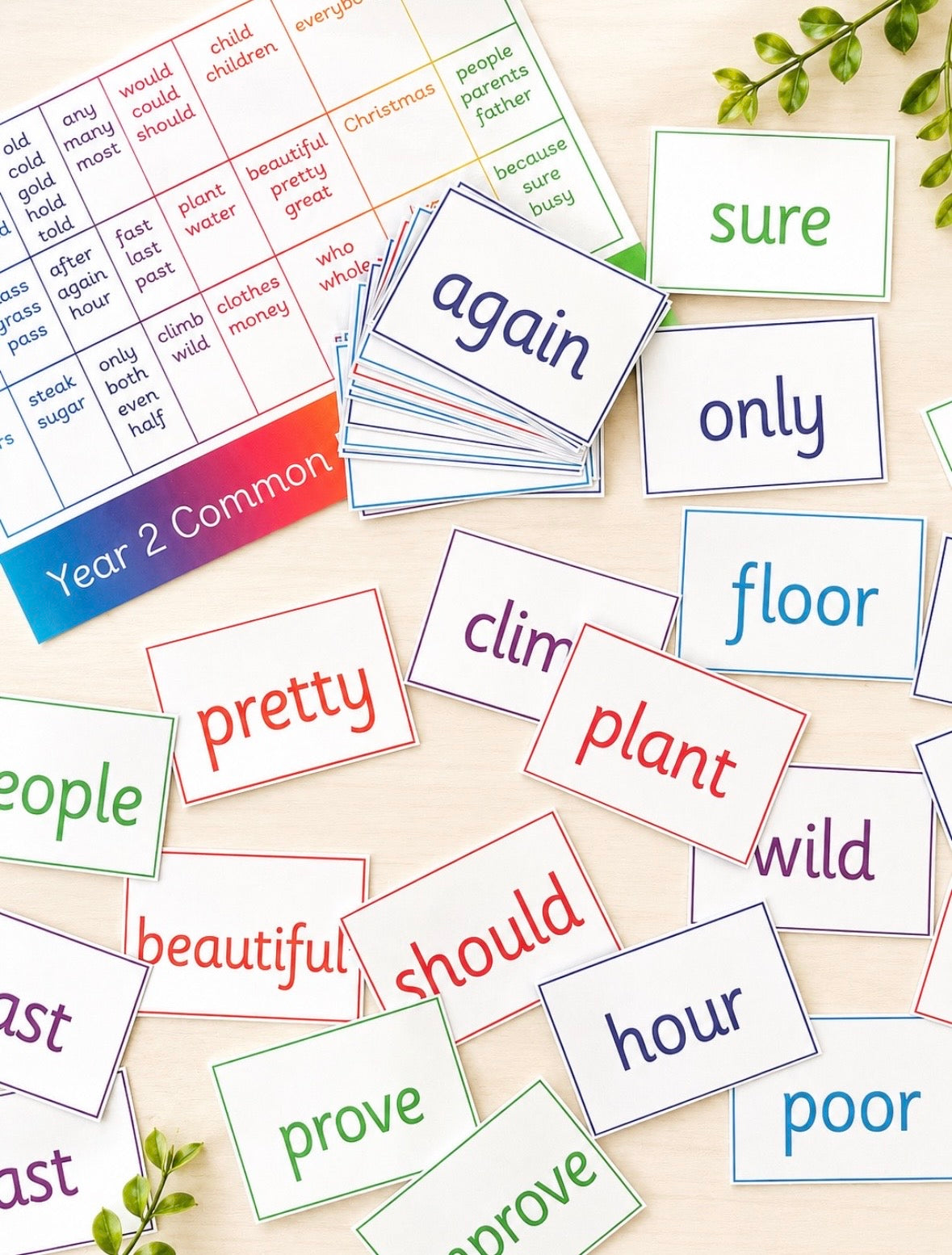 Year 2 Common Exception Words Flashcards