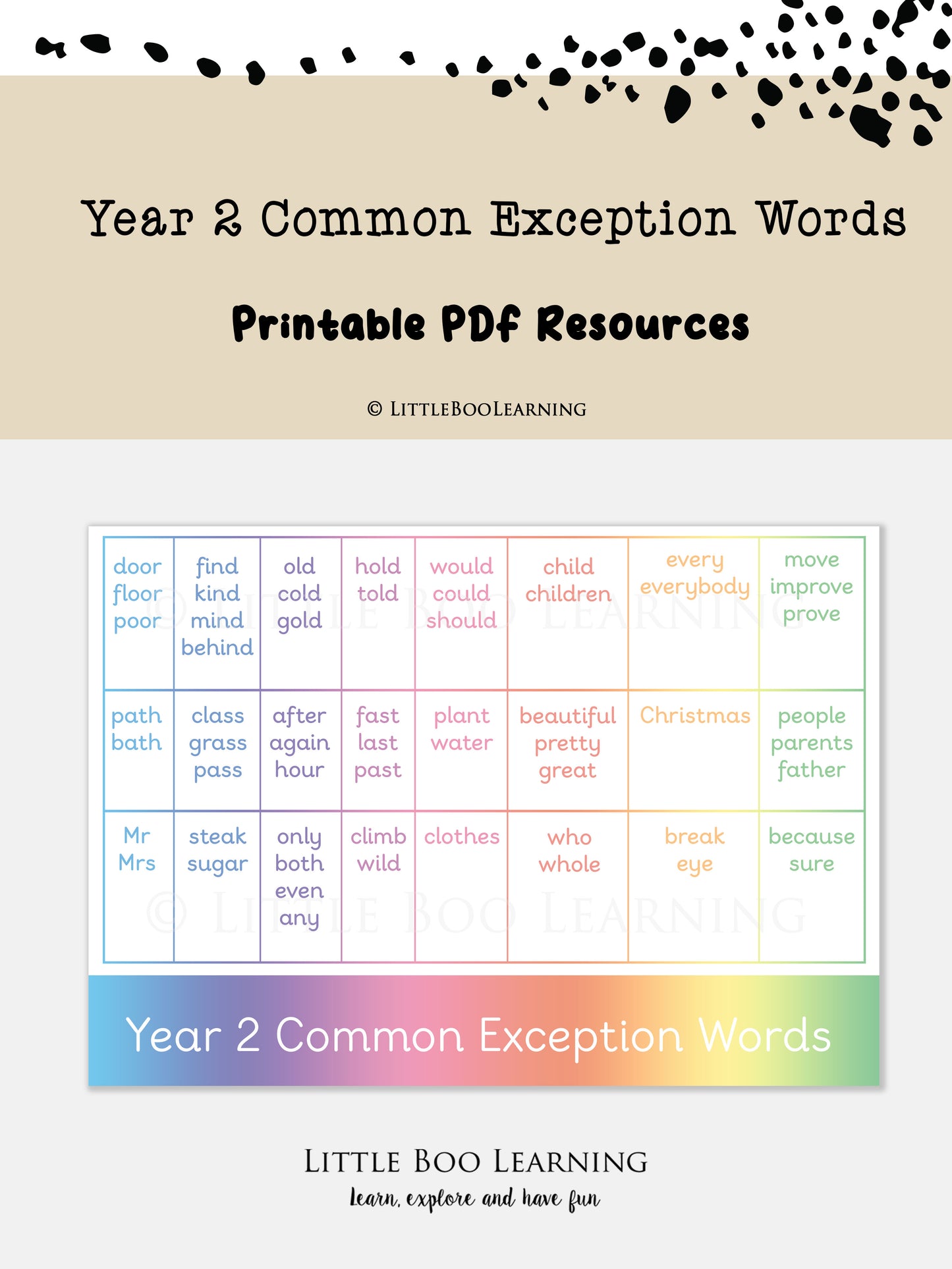Year 2 Common Exception Words Mat