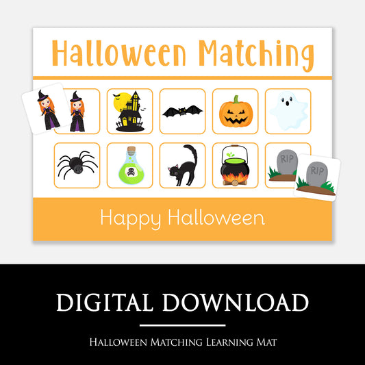 Halloween matching learning mat printable PDF resources.