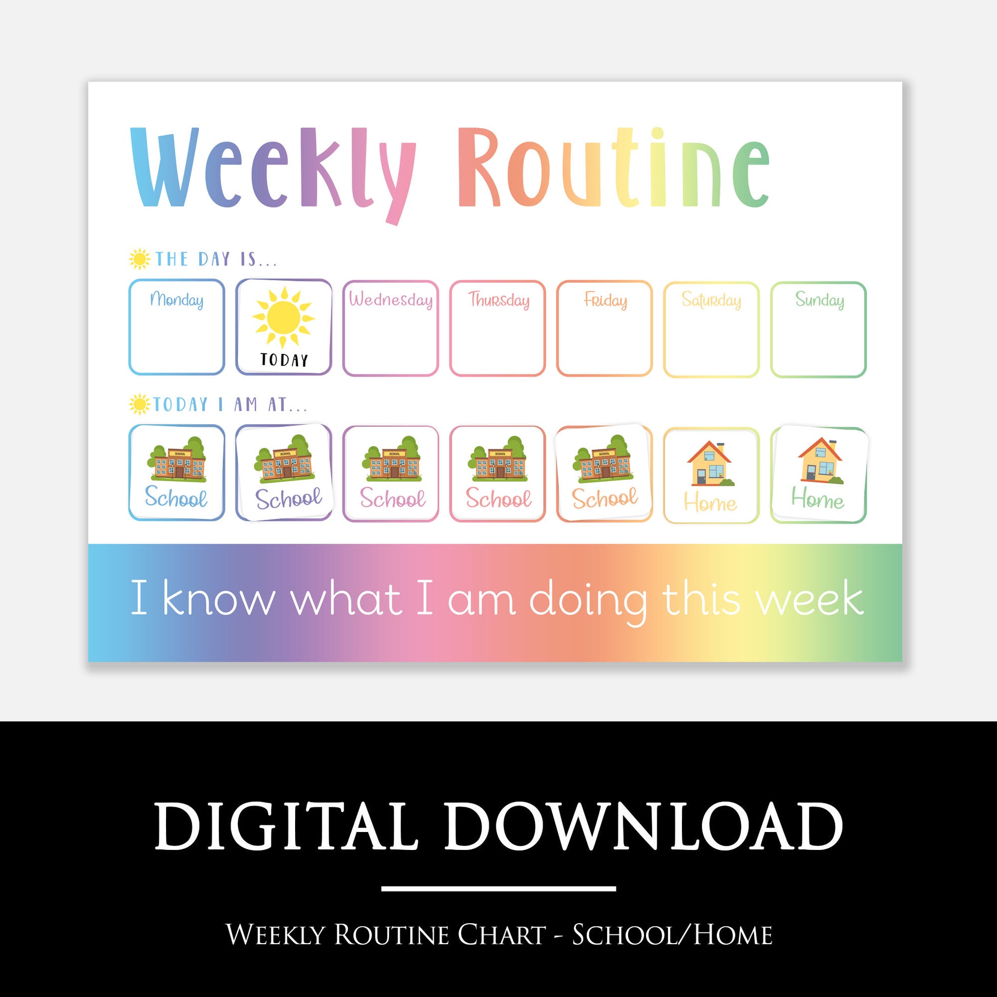 Weekly routine chart for children with colorful design on a white background