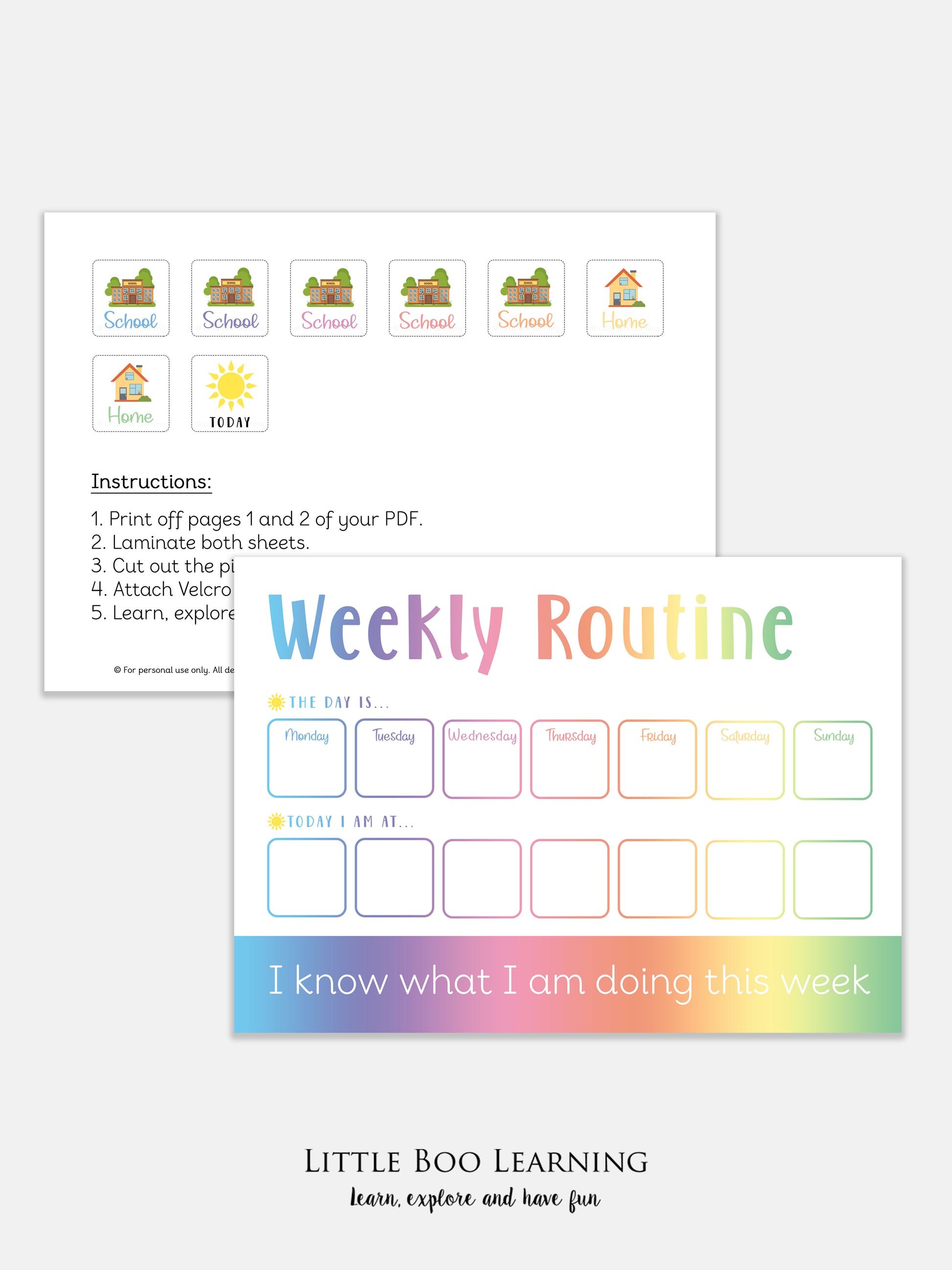 Weekly routine chart for children with colorful design on a white background