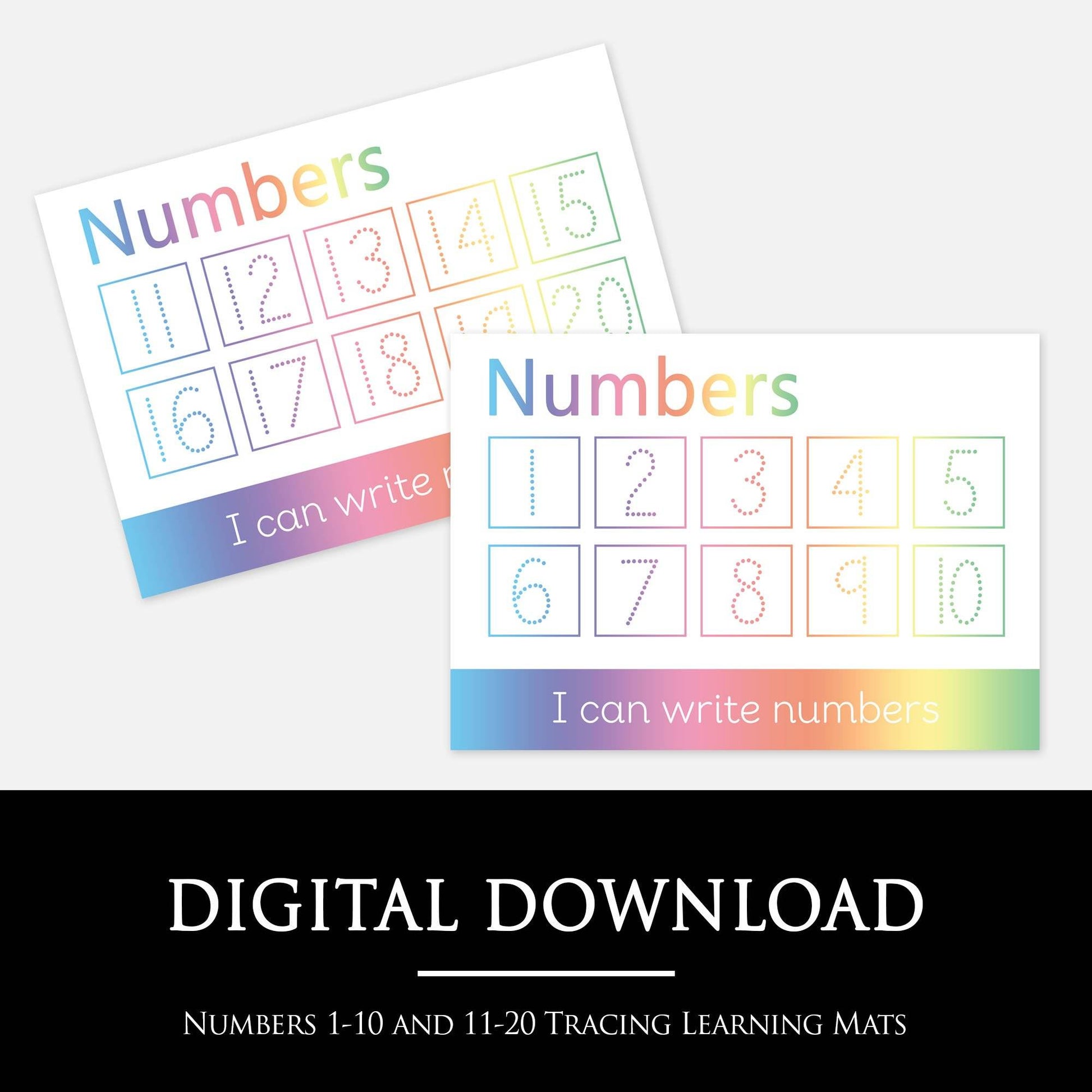 Number 1-10 and 11-20 Tracing Learning Mat | Digital Download-Little Boo Learning-