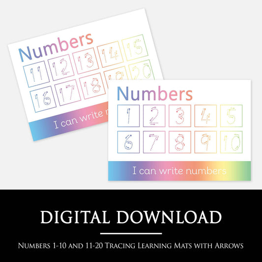 Number 1-10 and 11-20 Tracing Learning Mat with ARROWS | Digital Download-Little Boo Learning-
