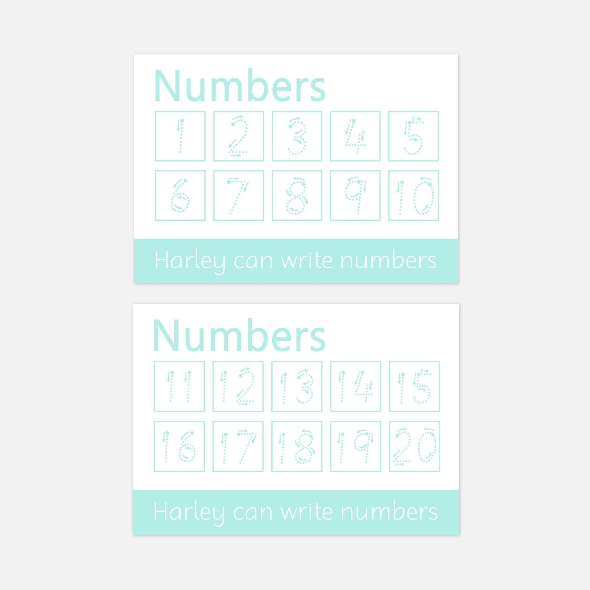 Personalised Numbers 1-20 Learning Mats with Arrows (2 Pack)-Little Boo Learning-arrows,guides,Learning Mat,learning mats,numbers,numeracy,wipe clean