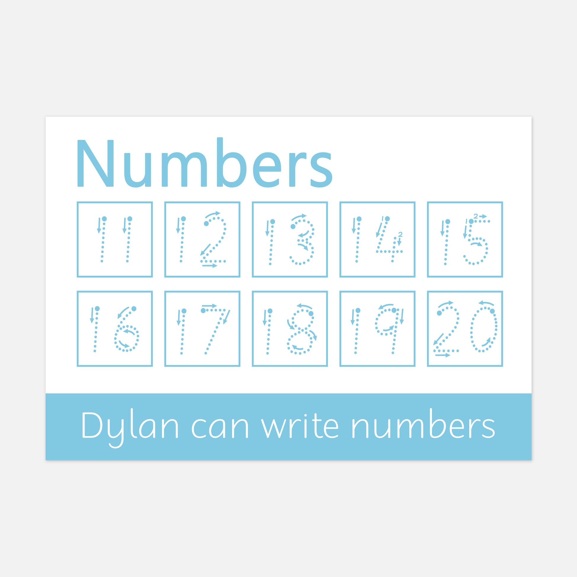Personalised Numbers 11-20 Learning Mat with Arrows (WIPE CLEAN)-Little Boo Learning-arrows,guides,Learning Mat,learning mats,numbers,numeracy,wipe clean