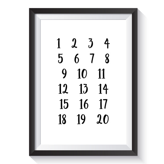 Numbers 1-20 Print A4-Little Boo Learning-