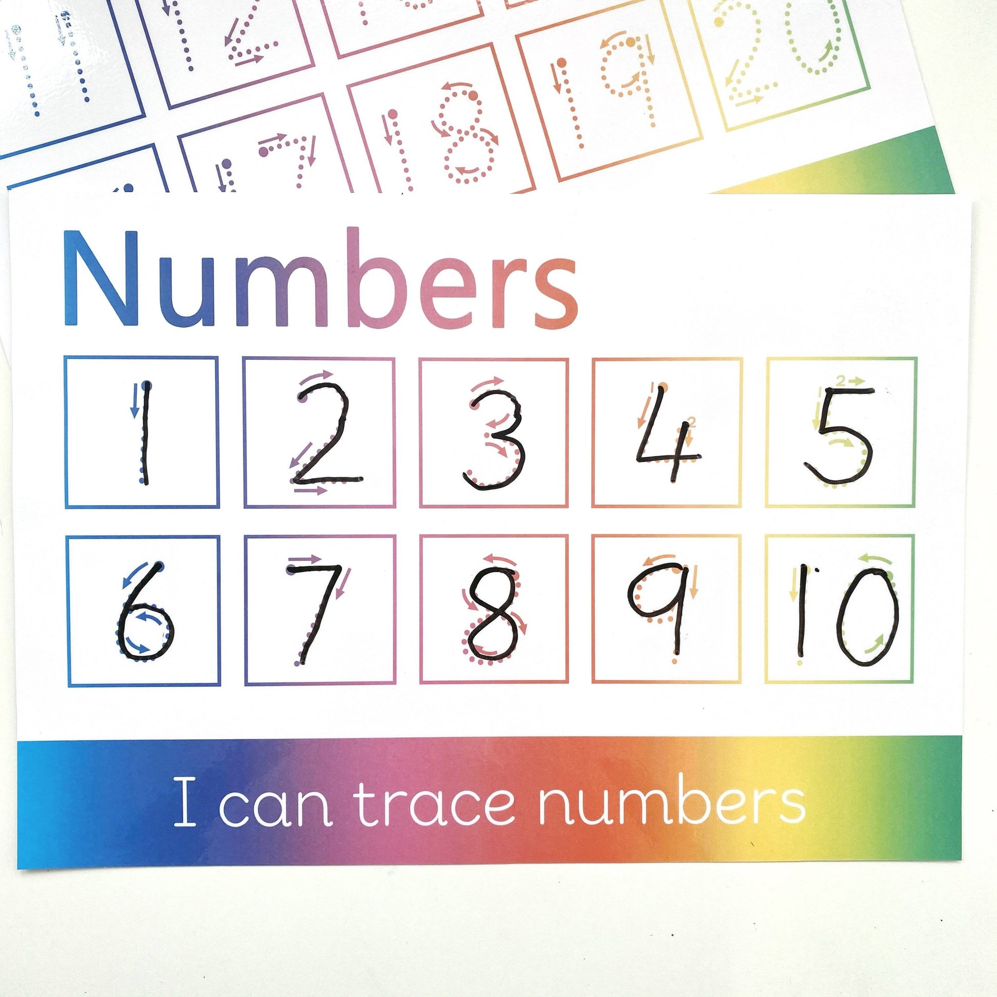 Number 1-10 and 11-20 Tracing Learning Mat with ARROWS | Digital Download-Little Boo Learning-