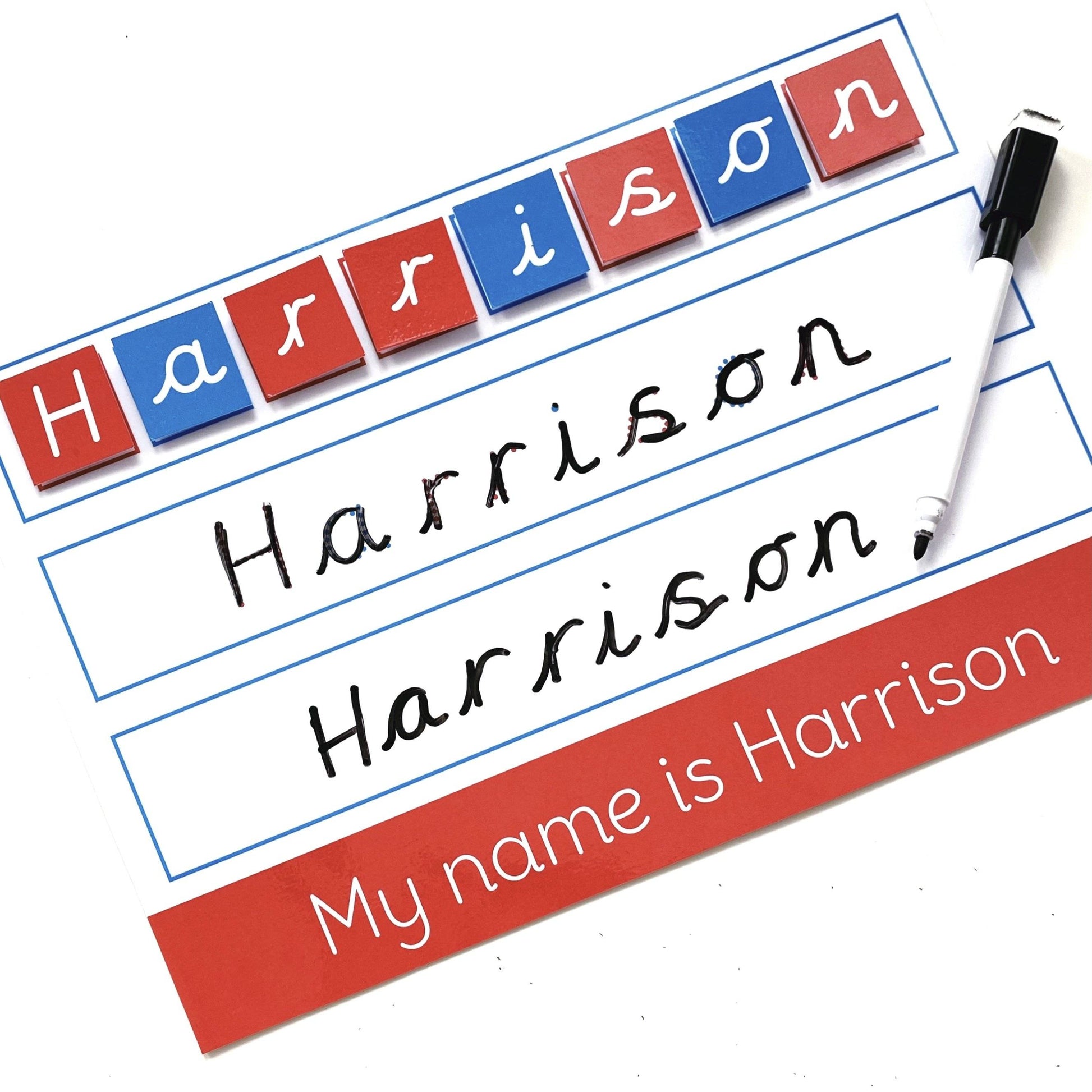 PERSONALISED Build it, Trace it, Write it 'My name is...' Learning Mat in Montessori Colours-Little Boo Learning-