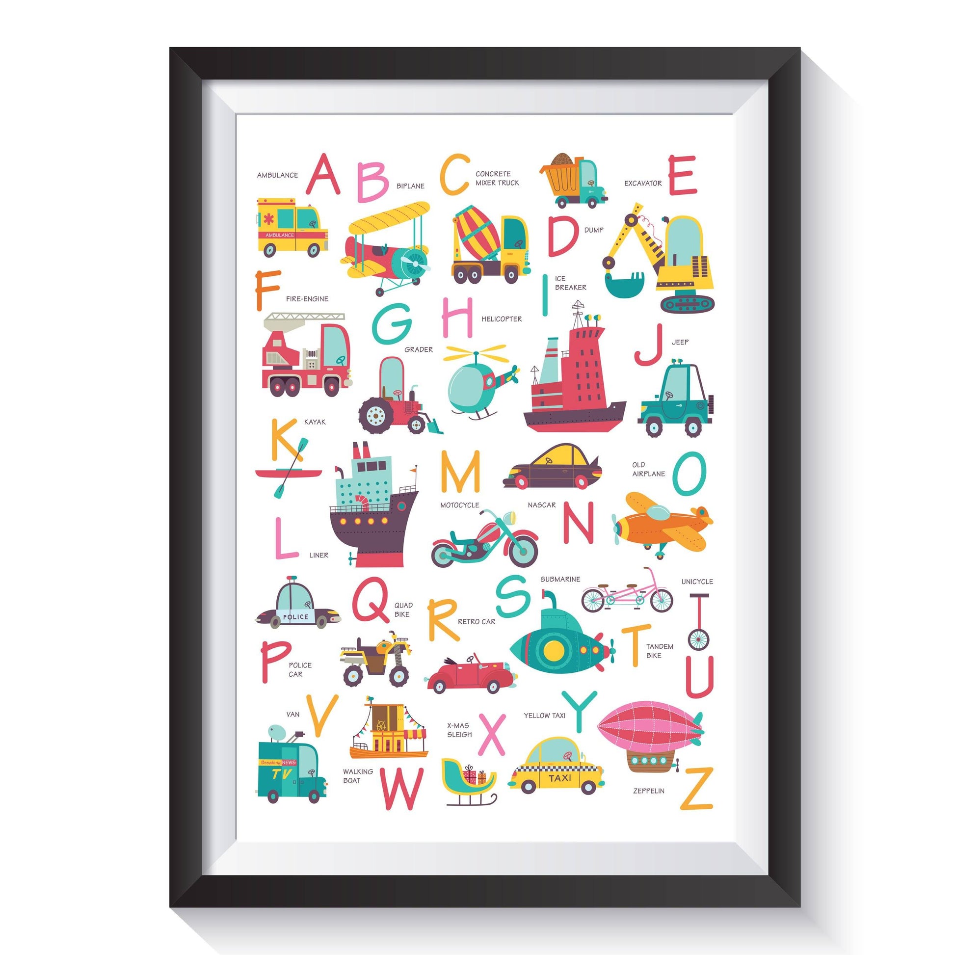 A-Z Transport Print A4-Little Boo Learning-ABC,Alphabet,normal,prints,transport