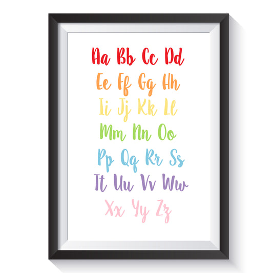Alphabet Print (Rainbow) A4-Little Boo Learning-A4,ABC,Alphabet,normal,Nursery,Playroom,prints,Rainbow