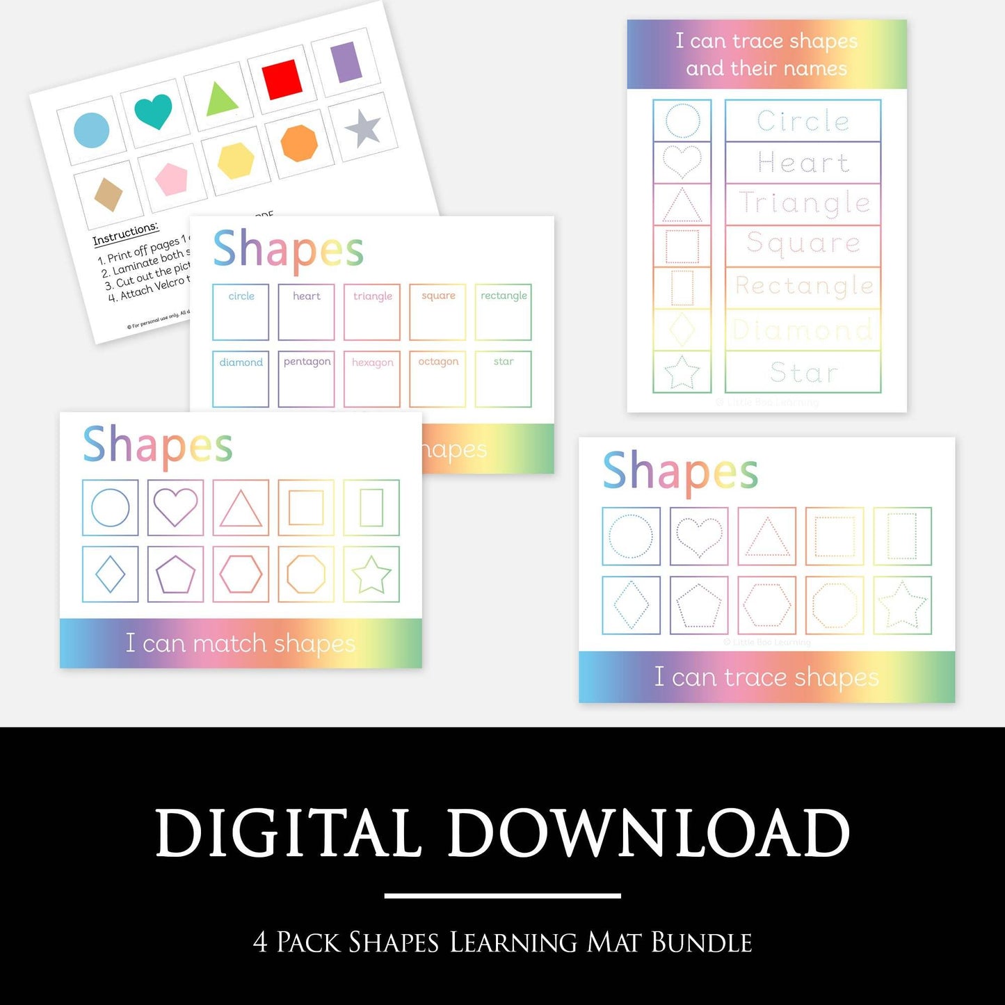 Shapes Learning Mat Bundle | Digital Download-Little Boo Learning-