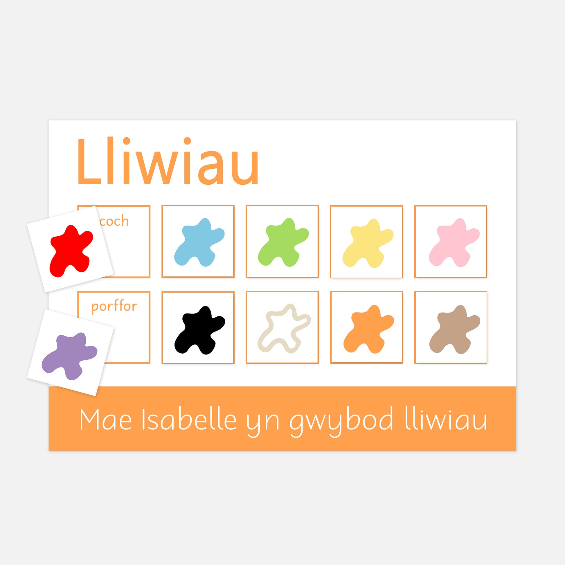 Personalised Colours Learning Mat (Welsh)-Little Boo Learning-colours,Learning Mat,lliwiau,velcro,welsh