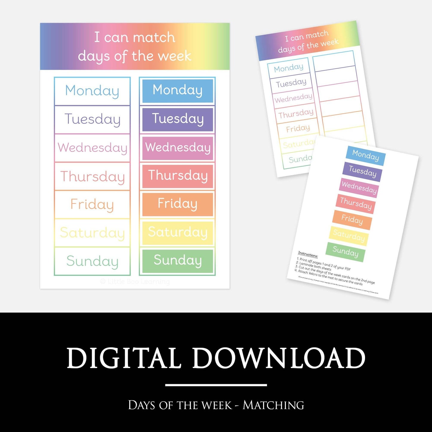 Days of The Week Matching Mat | Digital Download-Little Boo Learning-Days of The Week