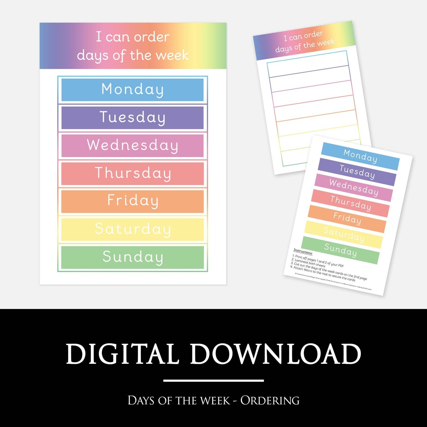 Days of The Week Ordering Mat | Digital Download-Little Boo Learning-Days of The Week