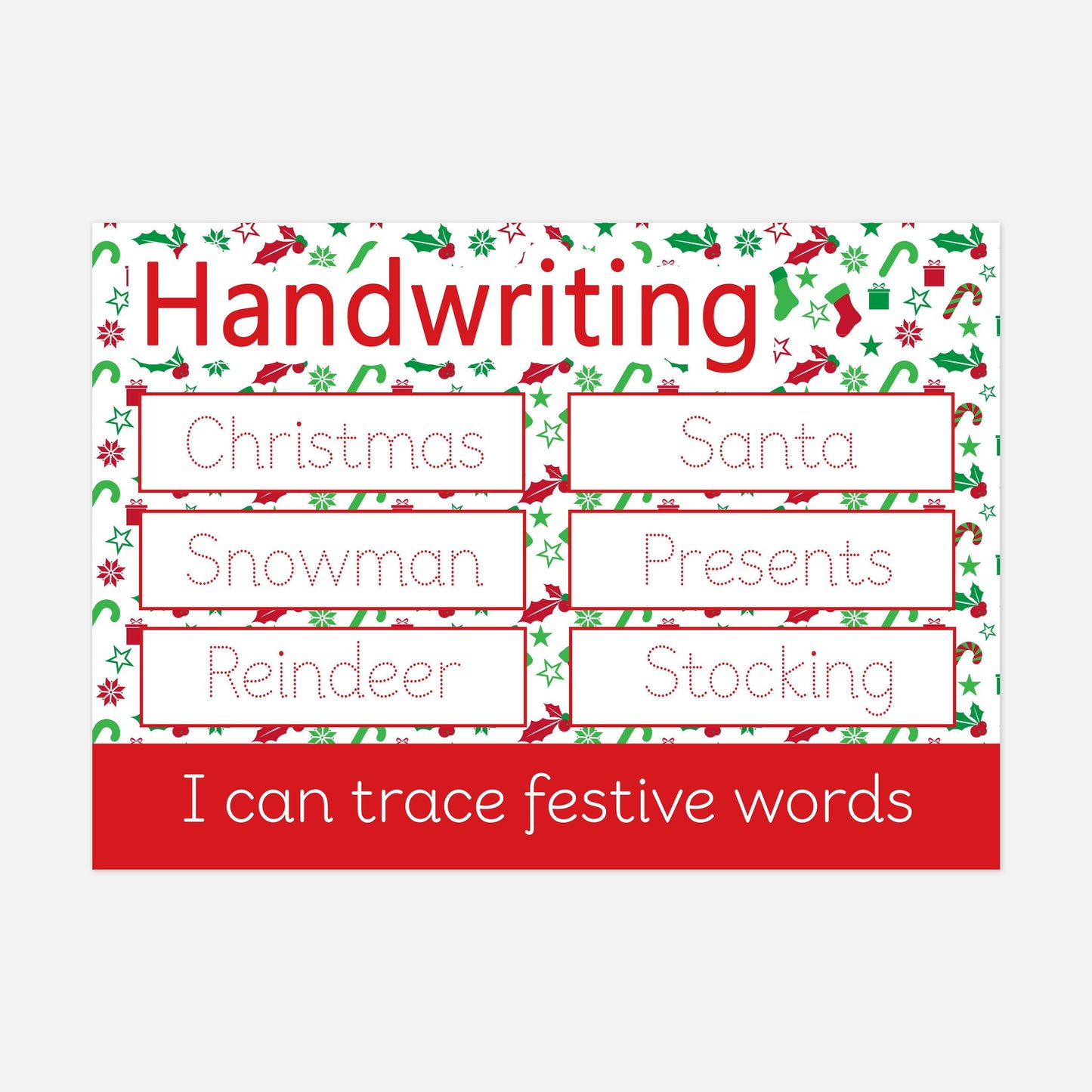 READY-TO-POST Wipe Clean Christmas Handwriting Learning Mat - Christmas Edition-Little Boo Learning-christmas