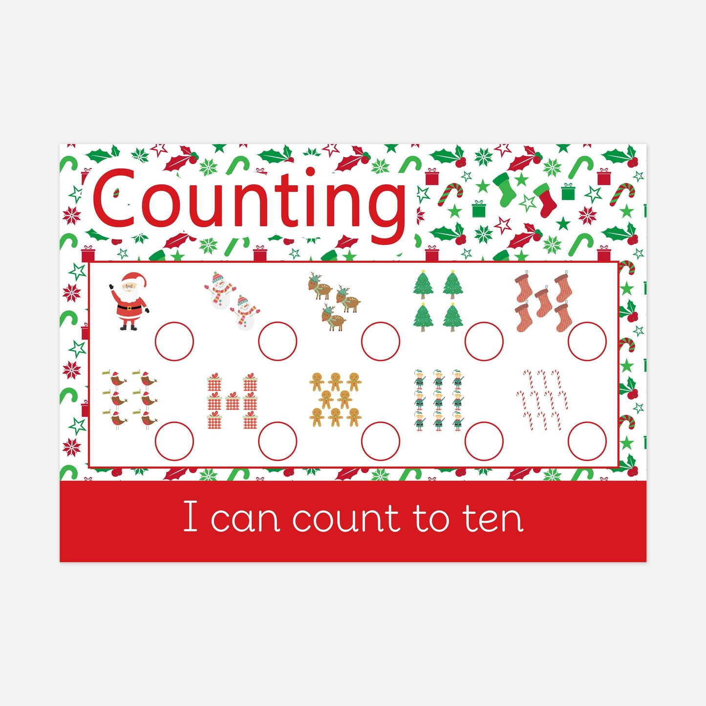 READY-TO-POST Wipe Clean Christmas Counting Learning Mat - Christmas Edition-Little Boo Learning-christmas