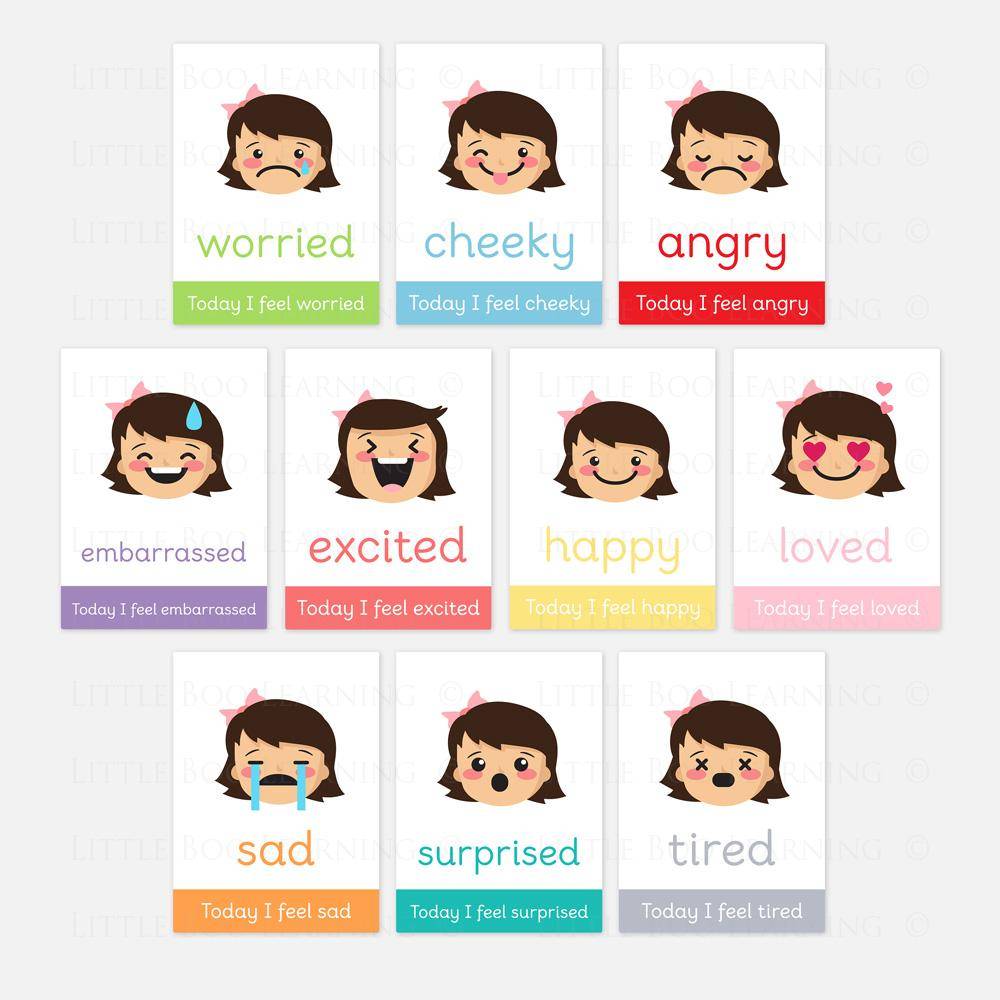 Girl Emotions Flashcards-Little Boo Learning-emotions,feelings,Flashcards
