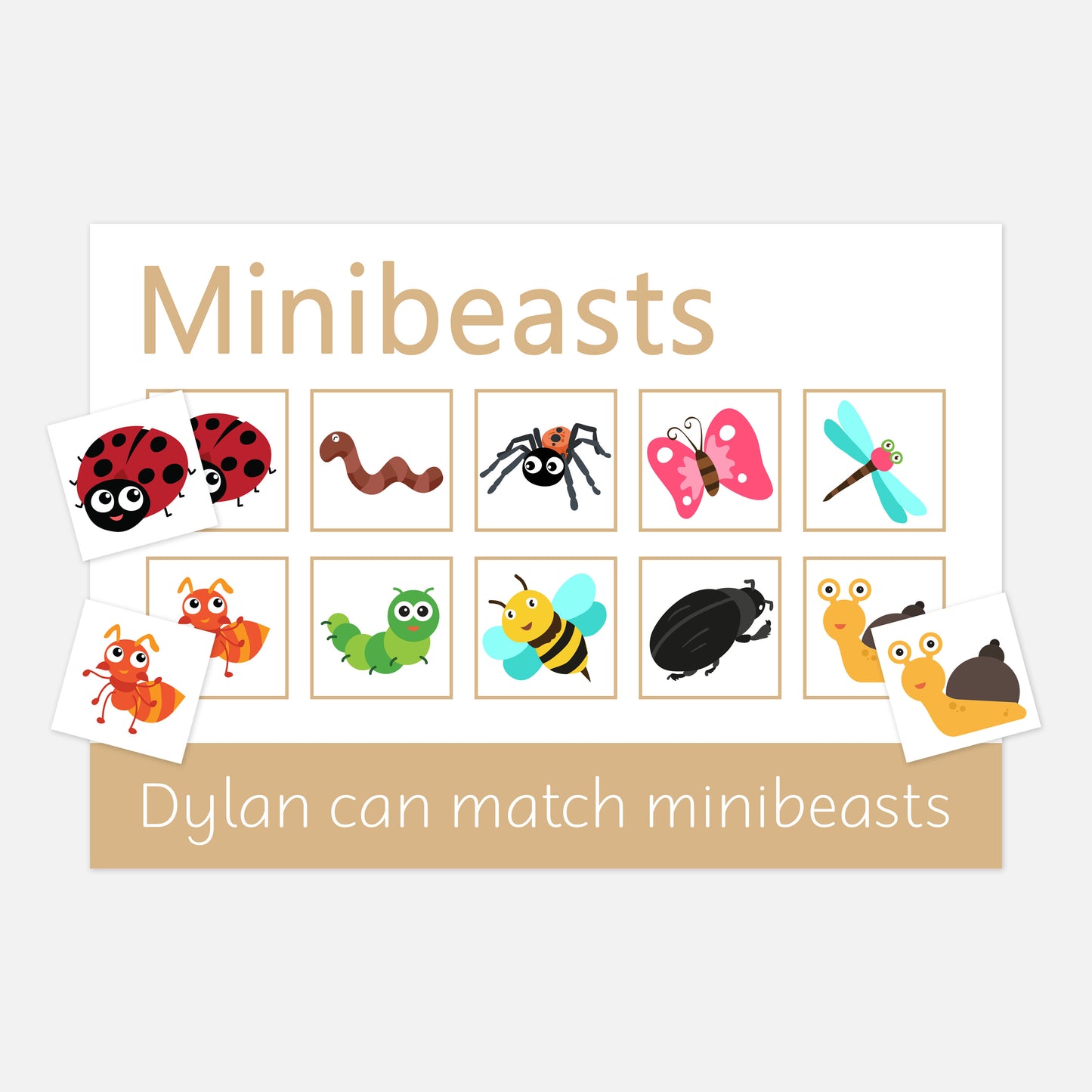 PERSONALISED Minibeasts Learning Mats (2 Pack)-Little Boo Learning-Learning Mat,learning mats,minibeasts