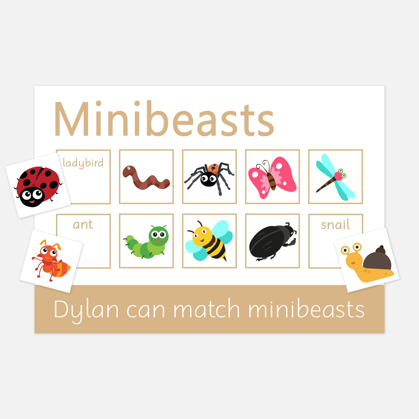 PERSONALISED Minibeasts Learning Mats (2 Pack)-Little Boo Learning-Learning Mat,learning mats,minibeasts