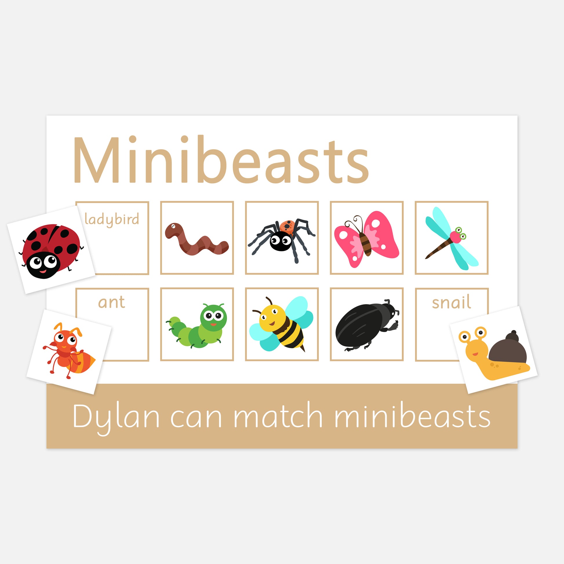 PERSONALISED Minibeasts Learning Mats (2 Pack)-Little Boo Learning-Learning Mat,learning mats,minibeasts