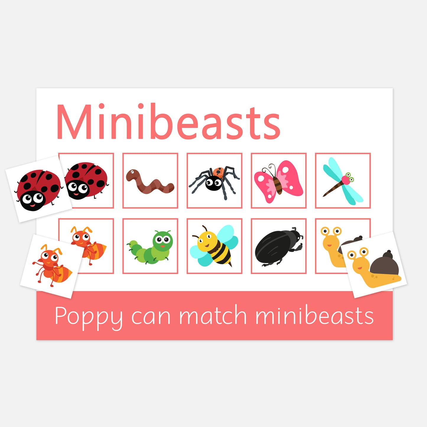 PERSONALISED Minibeasts Learning Mats (2 Pack)-Little Boo Learning-Learning Mat,learning mats,minibeasts
