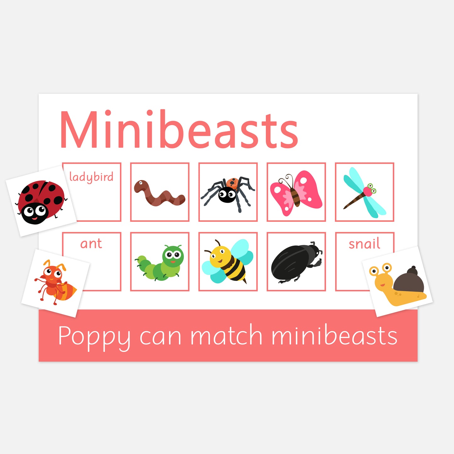 PERSONALISED Minibeasts Learning Mats (2 Pack)-Little Boo Learning-Learning Mat,learning mats,minibeasts