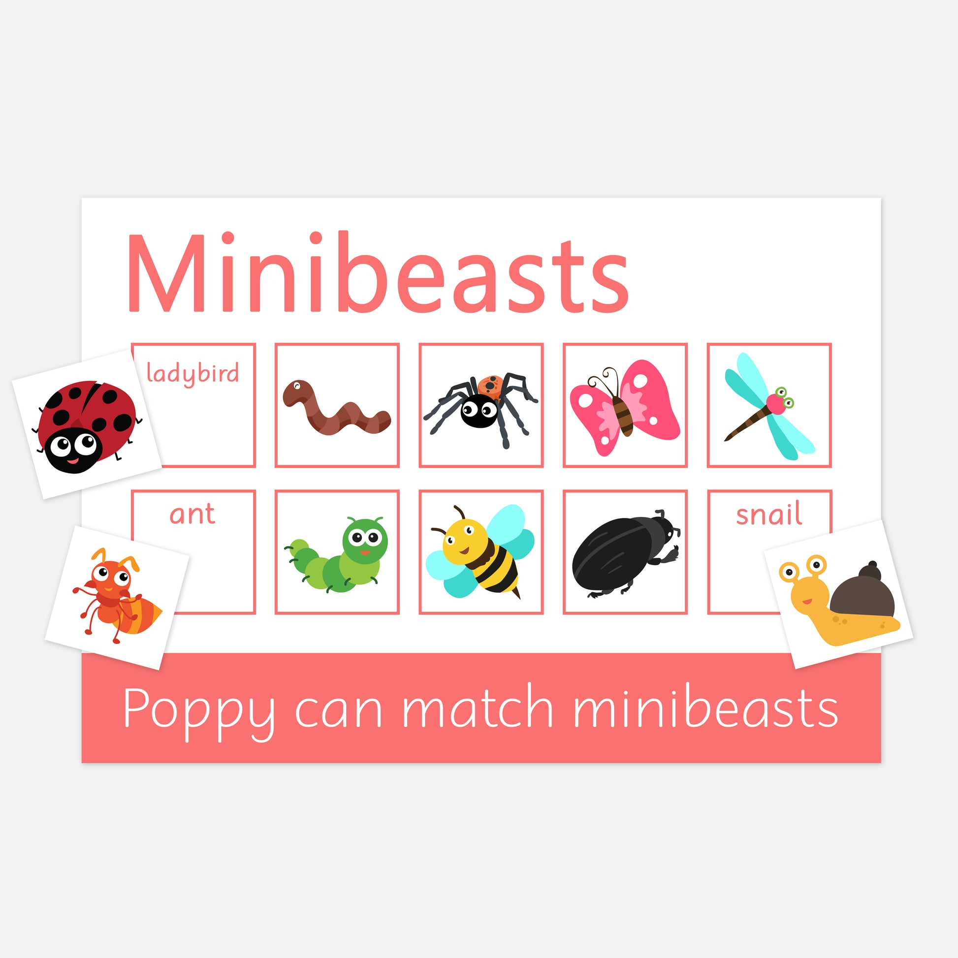 PERSONALISED Minibeasts Learning Mats (2 Pack)-Little Boo Learning-Learning Mat,learning mats,minibeasts